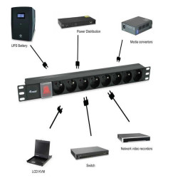 REGLETA 8 TOMAS SCHUKO C/IN RACK 19  EQUIP 333285