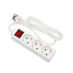 BASE DE ENCHUFE 3 TOMAS CABLE 3M C/INT BLANCA