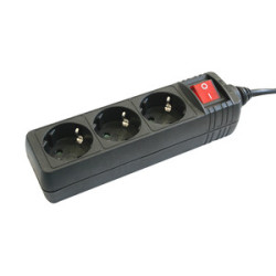 BASE DE ENCHUFE 3 TOMAS CABLE 1 5M C/INT  NEGRO