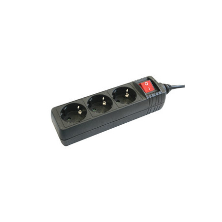 BASE DE ENCHUFE 3 TOMAS CABLE 1 5M C/INT  NEGRO