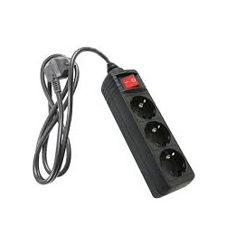 BASE DE ENCHUFE 3 TOMAS CABLE 1 5M C/INT  NEGRO