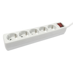 BASE DE ENCHUFE 5 TOMAS CABLE 1 5M C/INT  BLANCA
