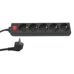 BASE DE ENCHUFE 5 TOMAS CABLE 1 5M C/INT  NEGRO