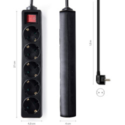 BASE DE ENCHUFE 5 TOMAS CABLE 1 5M C/INT  NEGRO