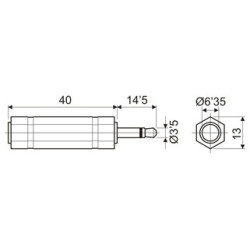 ADAPTADOR JACK 3 5 MONO M - 6 5 HEMBRA