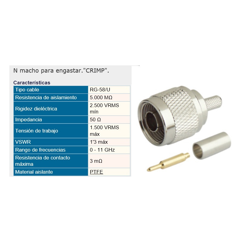 CONECTOR N MACHO RG-58 CRIMPAR CONECTOR N MACHO RG-58 CRIMPAR