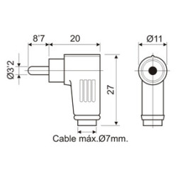 CONECTOR RCA MACHO ANGULAR ROJO/NEGRO