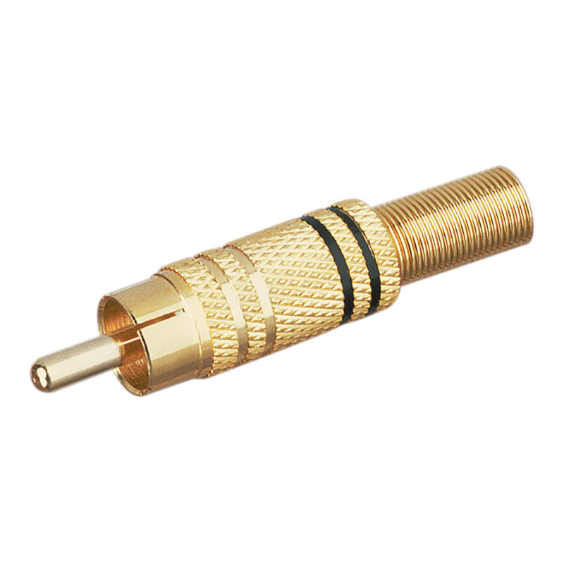 CONECTOR RCA MACHO METALICO DORADO LINEA NEGRA