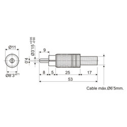 CONECTOR RCA MACHO METALICO DORADO LINEA NEGRA