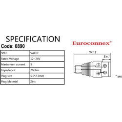 CONECTOR HEMBRA AEREA ALIM CON TORN PARA 2 1x5 5mm