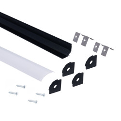 PERFIL LED ESQUINA LACADO NEGRO DIFUSOR CURVADO