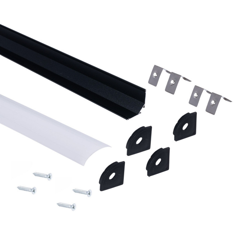 PERFIL LED ESQUINA LACADO NEGRO DIFUSOR CURVADO