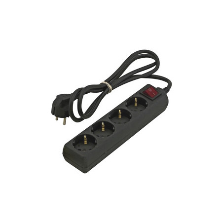 BASE DE ENCHUFE 4 TOMAS CABLE 1 5M C/INT NEGRO