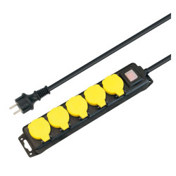 BASE 5 TOMAS SCHUKO C/INTERRUPTOR TAPAS EXTERIOR
