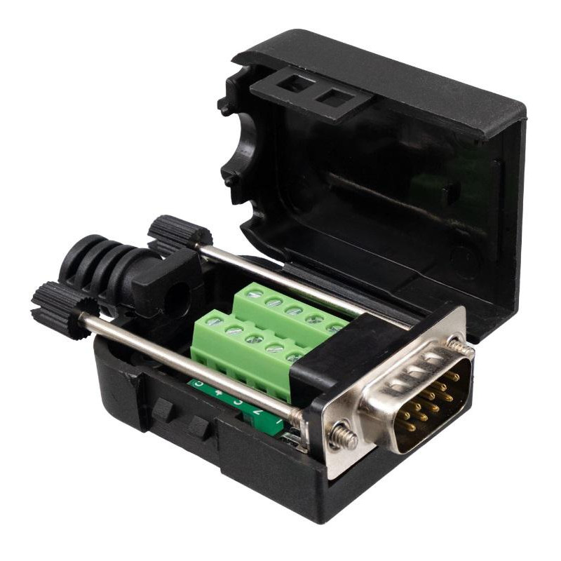 CONECTOR DB9 MACHO CON CARCASA CONEXION TORNILLO CONECTOR DB9 MACHO CON CARCASA CONEXION TORNILLO