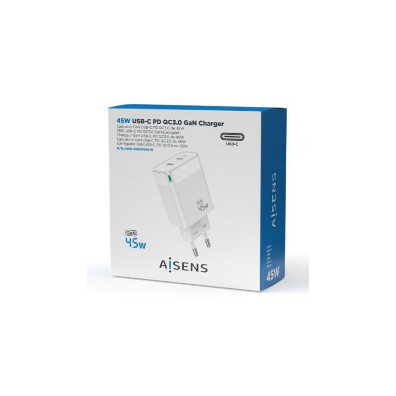 CARGADOR DE PARED AISENS 45W 2XUSB TIPO-C CARGADOR DE PARED AISENS 45W 2XUSB TIPO-C