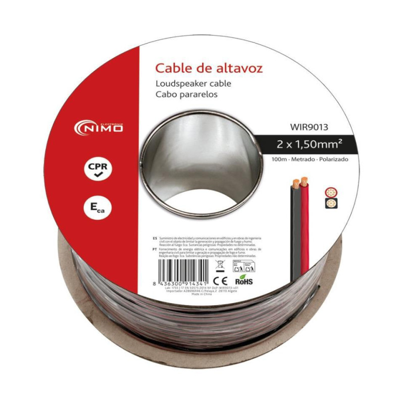 CABLE ALTAVOZ 2X1 50MM ROJO/NEGRO