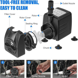 BOMBA DE AGUA SUMERGIBLE MINI 16W 800L/H