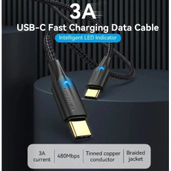 CABLE TIPO C A TIPO C 3A 50cm 60W NEGRO