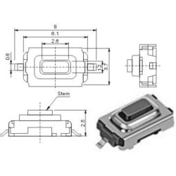 PULSADOR TACTO 2 PINES SMD ALTO 2 5MM PACK 5 UNI