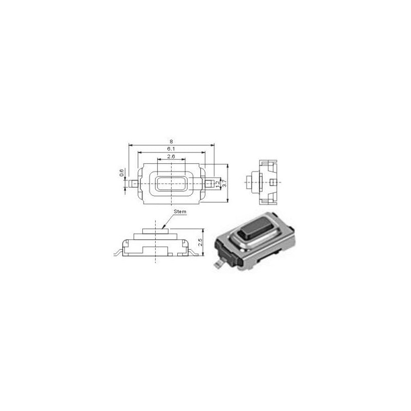 PULSADOR TACTO 2 PINES SMD ALTO 2 5MM PACK 5 UNI