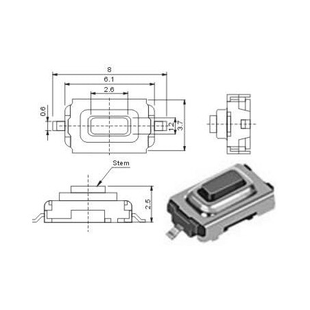 PULSADOR TACTO 2 PINES SMD ALTO 2 5MM PACK 5 UNI