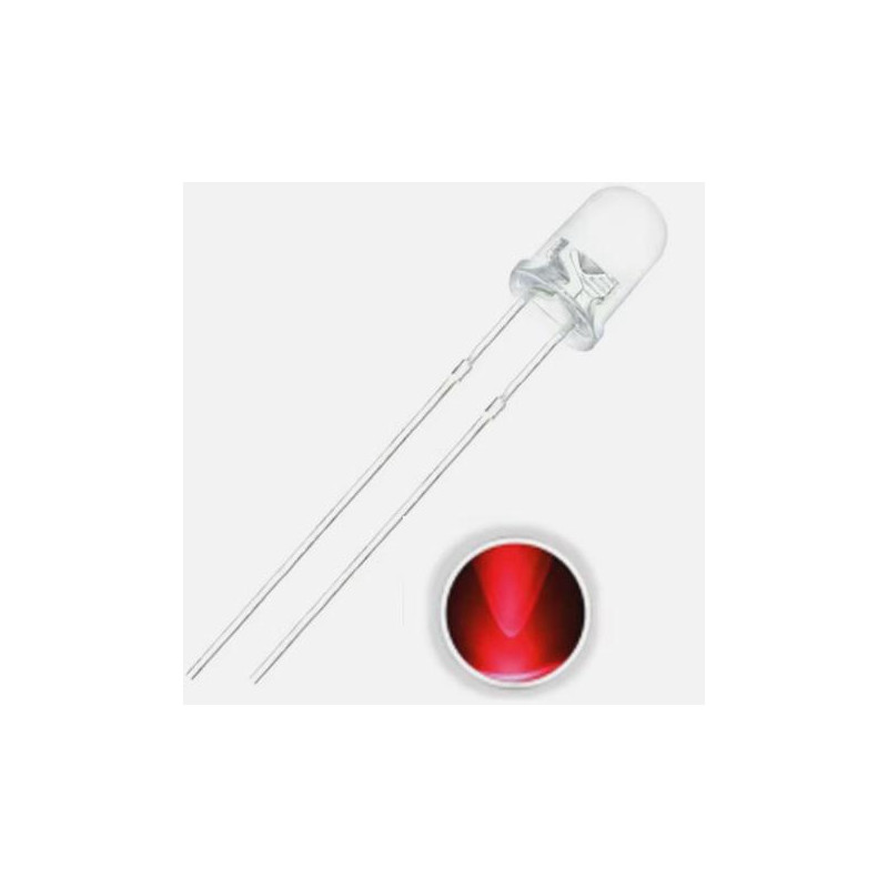 DIODO LED 5mm 3V TRANSPARENTE ROJO PACK DE 10 UNI 