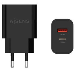 CARGADOR USB 20W 1 USB-C  1 USB-A QC 3 0 NEGRO