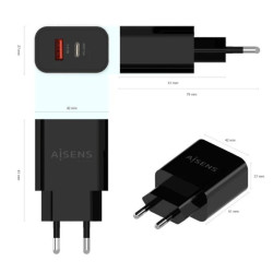 CARGADOR USB 20W 1 USB-C  1 USB-A QC 3 0 NEGRO