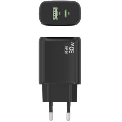 CARGADOR USB 30W 1 USB-C  1 USB-A NEGRO