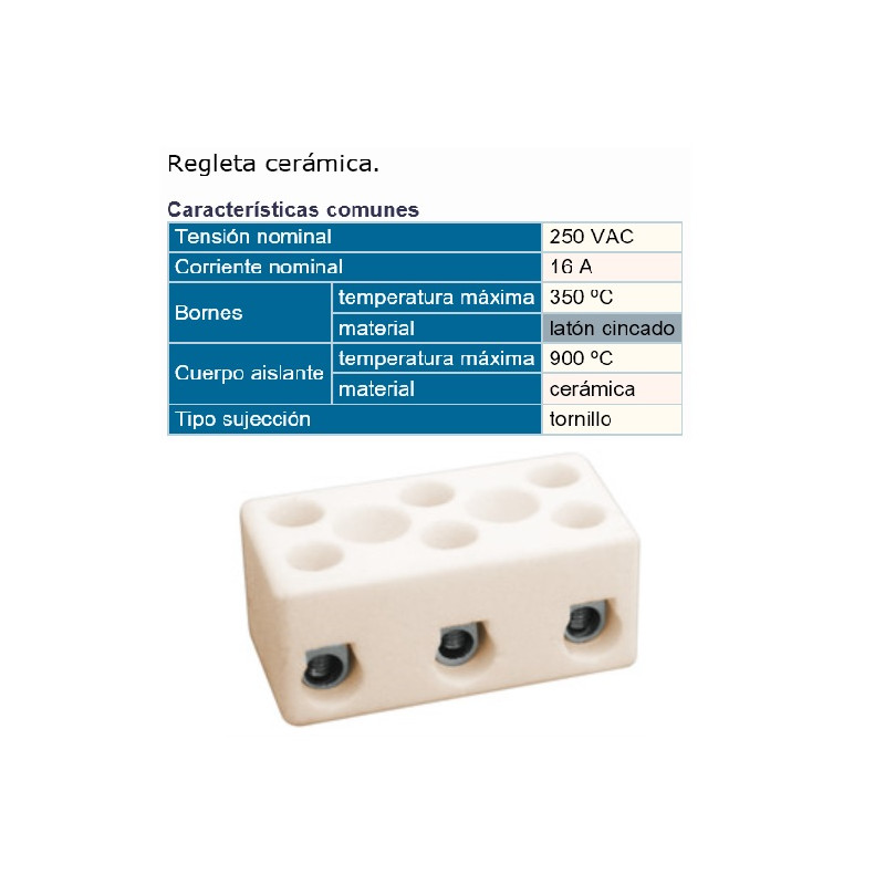 REGLETA CONEXION CERAMICA 3 POLOS 16A 5 UNIDADES