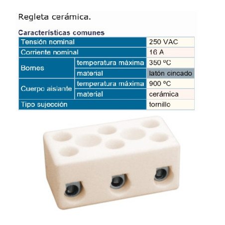 REGLETA CONEXION CERAMICA 3 POLOS 16A 5 UNIDADES