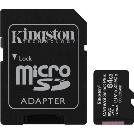 TARJETA MICRO SD 64GB KINGSTON CANVAS SELECT ADAPT