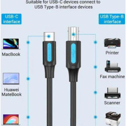 CABLE USB 2 0 TIPO C MACHO - TIPO B MACHO 1m