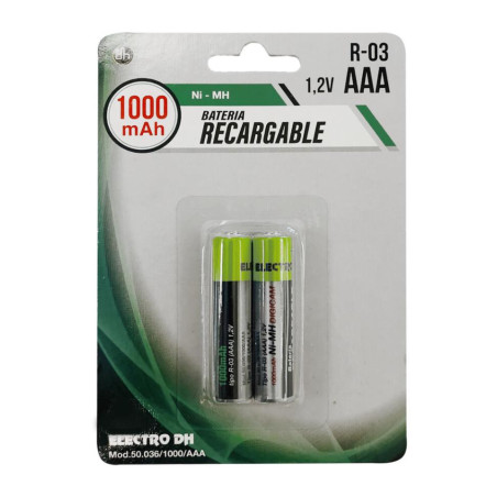BLISTER 2 PILAS RECARG  R03 AAA NI-MH 1000mAh DH
