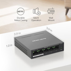 SWITCH POE RJ45 5 PUERTOS GIGABIT MERCUSYS MS105GP