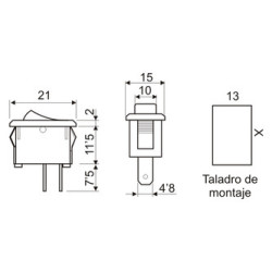 INTERRUPTOR LUMINOSO ROJO 10A 250V FASTON