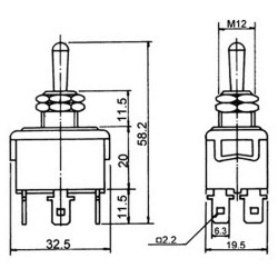 INTERRUPTOR 6 FASTON DPDT 250V 15A ON-ON
