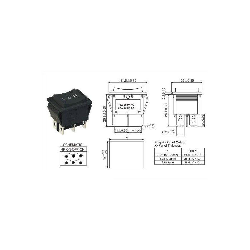 INTERRUPTOR BASC EMP 16A/250VAC DP3T ON-OFF-ON INTERRUPTOR BASC EMP 16A/250VAC DP3T ON-OFF-ON