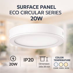 Panel de Superficie Serie Eco Circular 20W  6500K