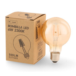Bombilla LED Filamento E27 G80 6W Ámbar  2300K