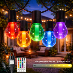 Guirnalda de 10 bombillas 8M Exterior IP44 cable eléctrico RGBW  RGB+W