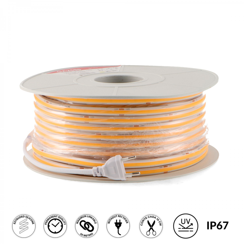Tira de Led 220V Cob point 14W/m IP67 - 50 Metros  2300K