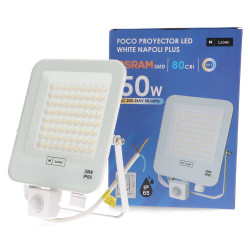 Foco Proyector Led Napoli Plus White 50W con Sensor de movimiento  CCT