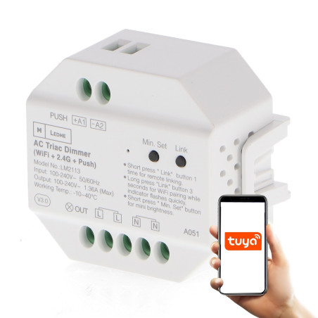 Regulador LED TRIAC RF Compatible con Pulsador wifi