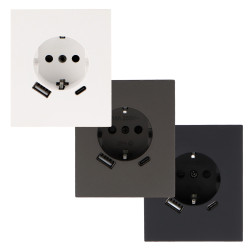 Enchufe Empotrable Tipo Schuko con USB + C - CC  Blanco