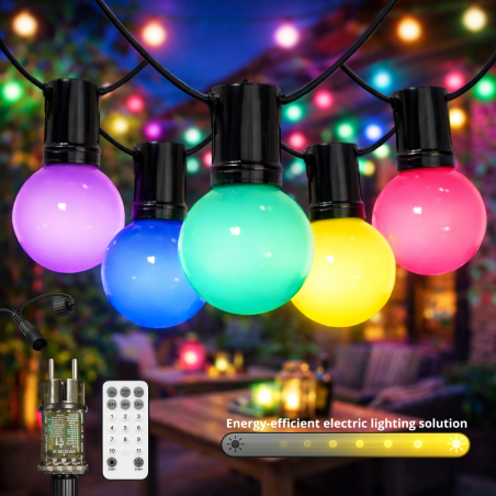 Guirnalda de 10 bombillas 6,5M Exterior IP44 cable eléctrico RGBW  RGB+W