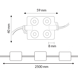 Cadena de 20 Módulos de 4 LED SMD Samsung 12V DC 2W  6000K