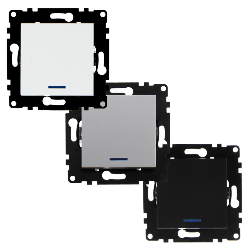 Interruptor Simple Pulsador con Indicador Luminoso - PJ  Gris