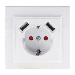 Enchufe Empotrable Tipo F Schuko Con Doble USB - EP  Blanco